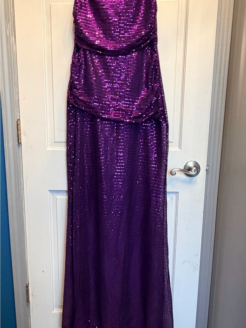 Purple Sequin Strapless Evening Gown